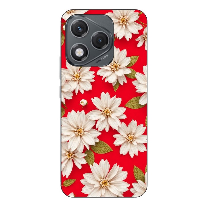 Husa compatibila cu Honor 400 Lite Silicon Gel Tpu Model White Flowers on Red Background