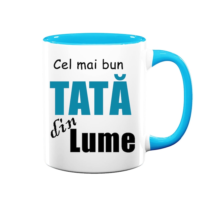Cana pentru tata cu mesaj: Cel mai bun tata din lume, Betaprint, alba cu interior albastru, 330ml, ceramica