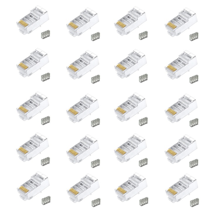 Комплект 20бр. конектори RJ45 Lunniquee, екранирани CAT5e, позлатени пинове 50 микрона