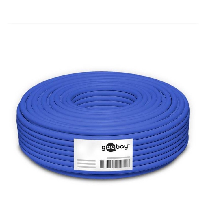 Cablu rețea Goobay CAT7A S/FTP, 50m, cupru, albastru