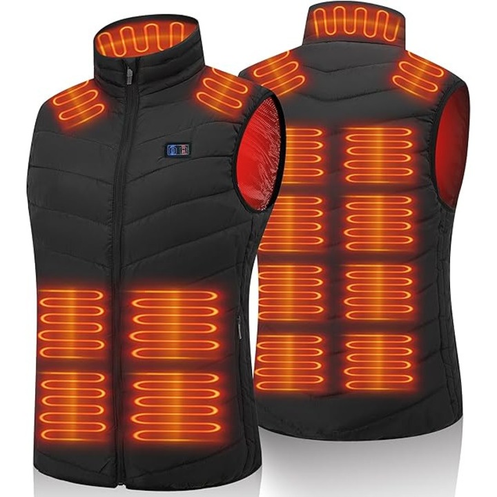 Vesta încălzită unisex Vapesoon, 15 zone de încălzire, control dual, Negru, mărime S