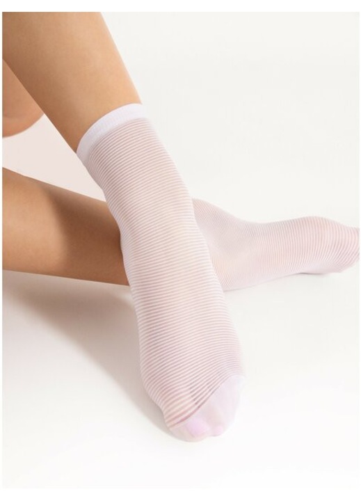 Бели чорапи от ликра на райета Fiore Anna 20 den, Бял, One Size