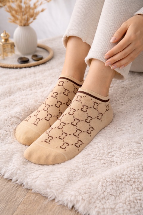 Комплект 2 чифта дамски чорапи, бежови с кафяво, 35-41, памук