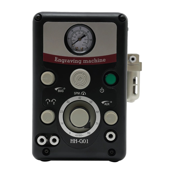 Ékszergravírozó gép, Kézi pneumatikus gravírozó és kőfoglaló szerszám, 80 W, 0–60 PSI állítható, 400–8000 RPM, EU csatlakozó, Fekete