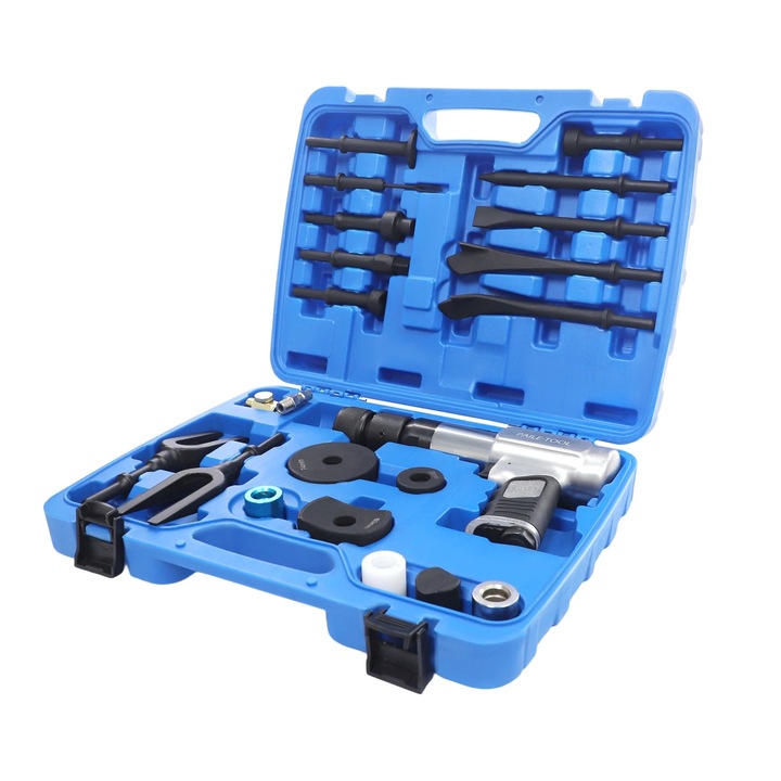 Ciocan pneumatic, Trusa cu aer comprimat, Cursa 9, 8 cm, 2200 Lovituri/min, Cu dalti incluse, Otel CrMo, Negru