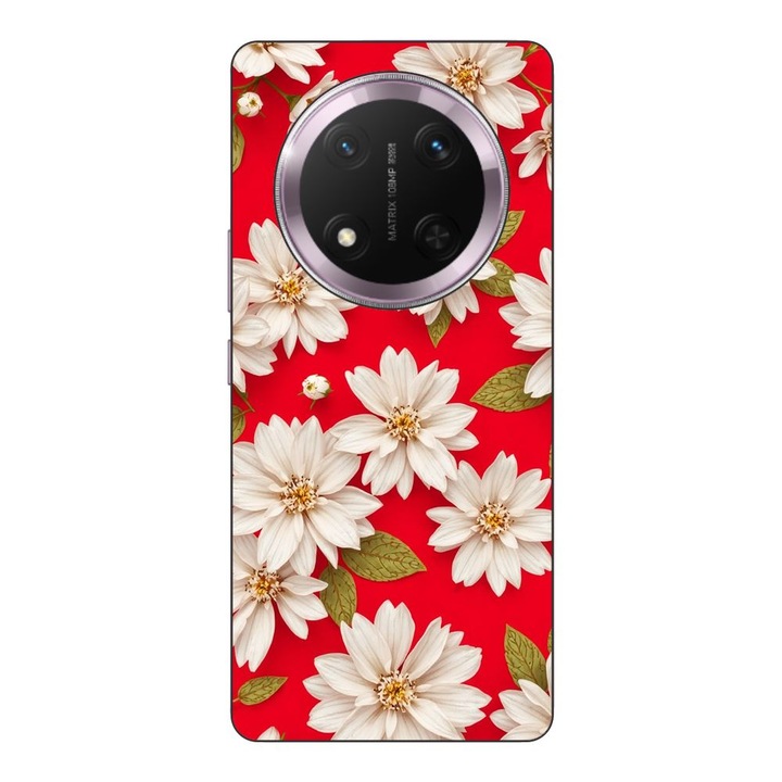 Husa compatibila cu Honor Magic7 Lite Silicon Gel Tpu Model White Flowers on Red Background