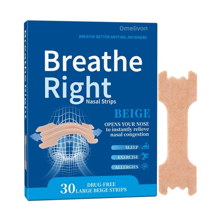 Plasturi nazali antisforait,30 bucati, Omelivon ®, Design ergonomic, materiale medicale, confortabil si usor de utilizat, imbunatateste calitatea somnului, stimuleaza respiratia nazala, aplicabil casa/calatorii/deplasari, somn linistit oriunde,66x19mm