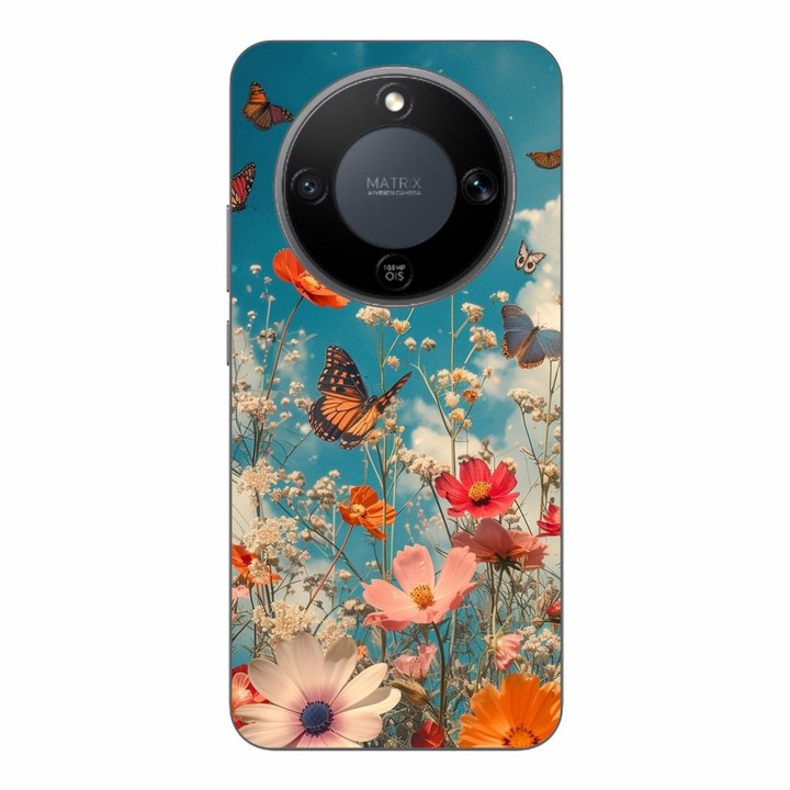 Husa compatibila cu Honor Magic8 Lite Silicon Gel Tpu Model Flori si Fluturi