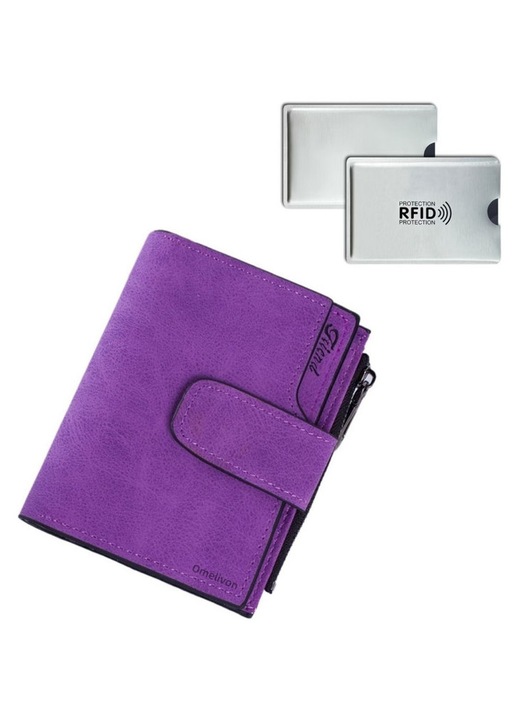 Portofel dama, Cu doi suporturi de card, Omelivon ®, Piele ecologica, compartimente multiple, Mare capacitate, Pentru calatorii, Viata cotidiana, Violet