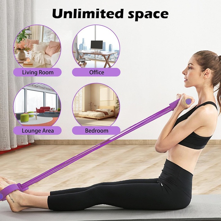 Omelivon ® 6 csöves ellenállási szalag, multifunkcionális edzés, hasra, karra, lábra, hordozható, fitnesz kiegészítők, ideális otthoni használatra, fitnesz hajlító készülék, lila
