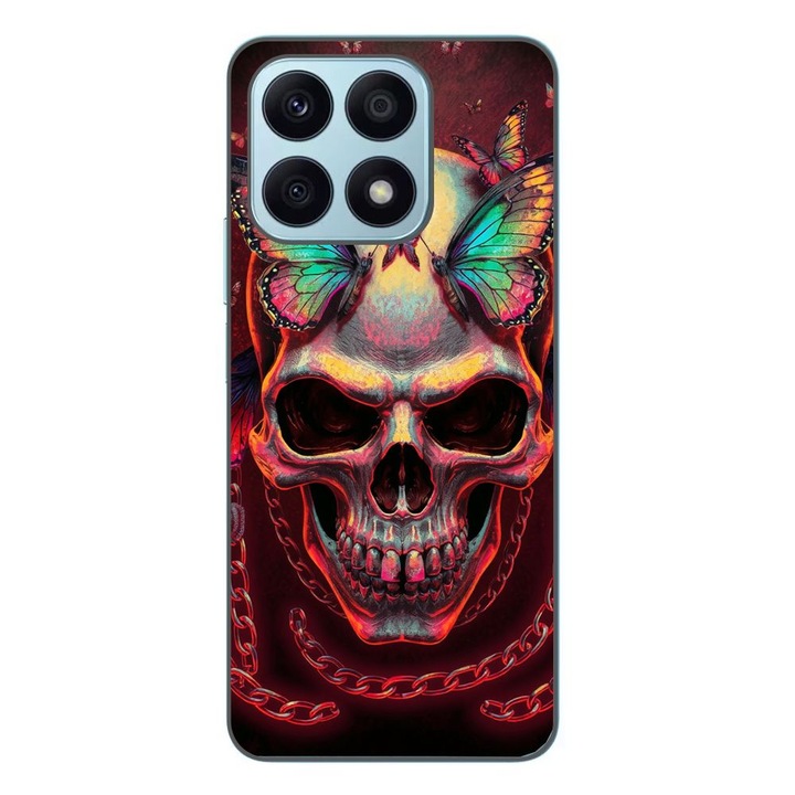 Husa compatibila cu Honor X8a Silicon Gel Tpu Model Holographic Skull with butterflies