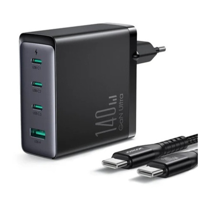 Incarcator retea 140W Joyroom, 3xUSB-C, 1xUSB-A, Negru, GaN