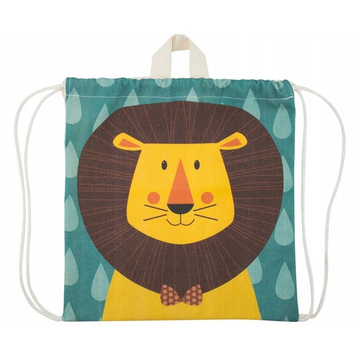 Rucsac pentru copii, Allbag, 30x30cm, ecru, cu imprimeu leu, 220g, ecologic