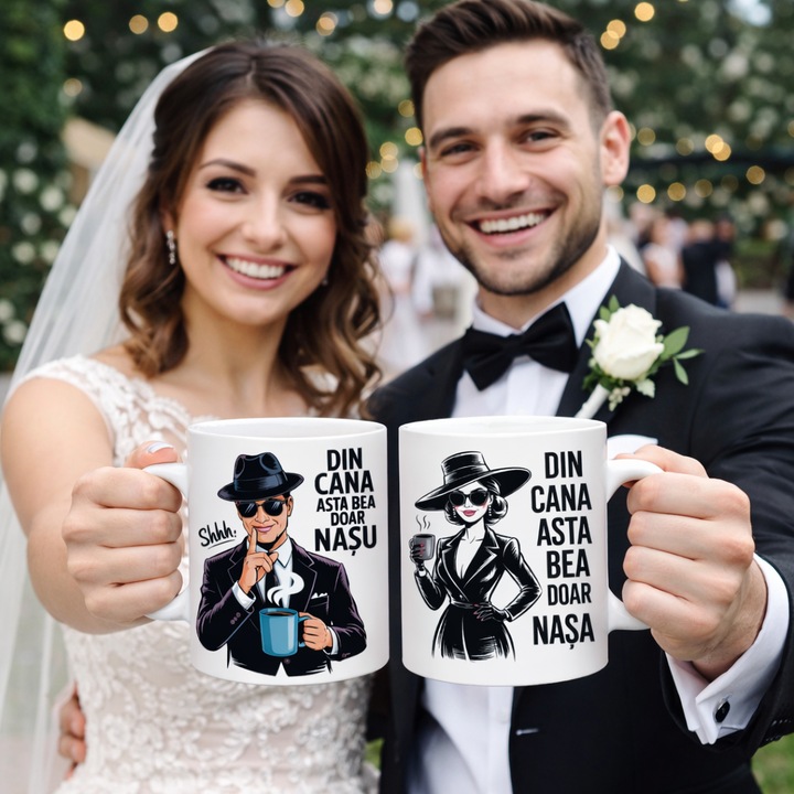 Cana personalizata cadou nasi, model amuzant pentru nunta sau botez, Din cana asta bea doar nasu / nasa, cana ceramica 330 ml, print premium rezistent