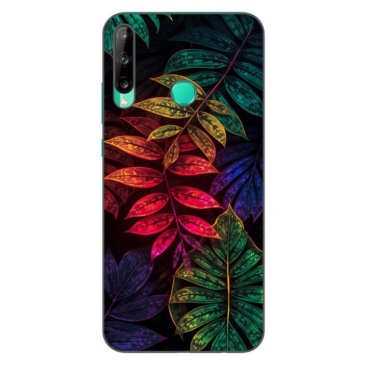 Husa compatibila cu Huawei P40 Lite E Silicon Gel Tpu Model Minmal Neon Leaves Pattern