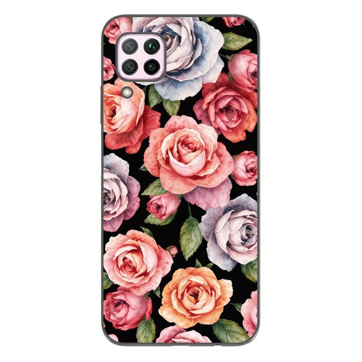 Husa compatibila cu Huawei P40 Lite Silicon Gel Tpu Model Colorfull Roses Pattern