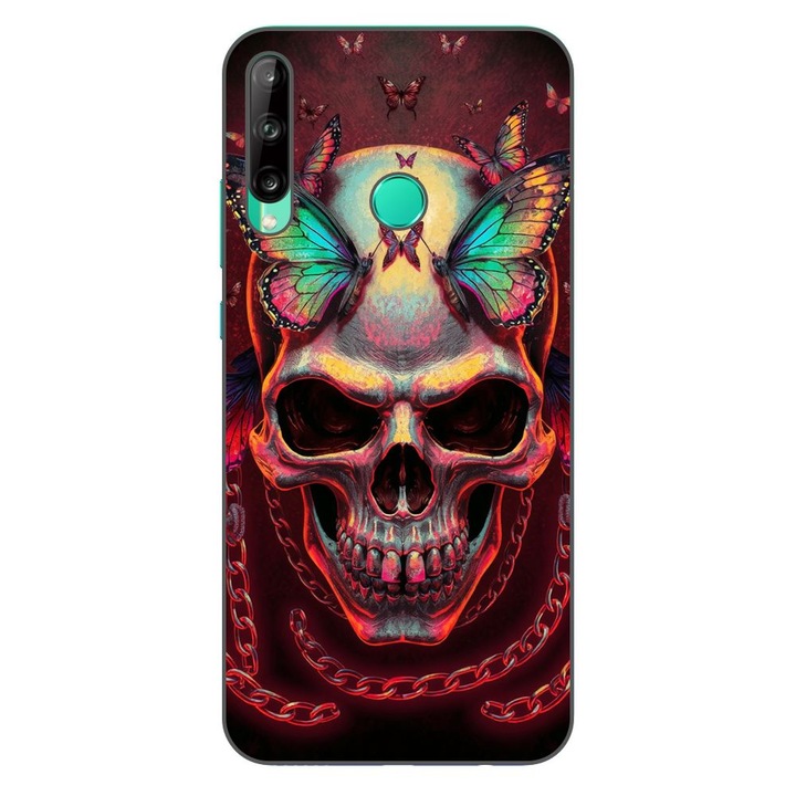Husa compatibila cu Huawei P40 Lite E Silicon Gel Tpu Model Holographic Skull with butterflies