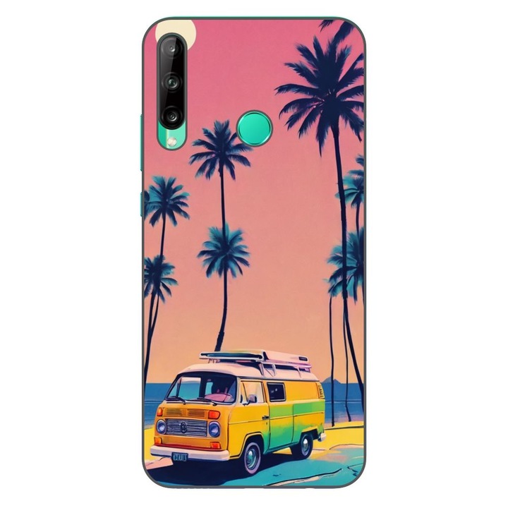 Husa compatibila cu Huawei P40 Lite E Silicon Gel Tpu Model Summer Vibes Camper and Palms Pop Art