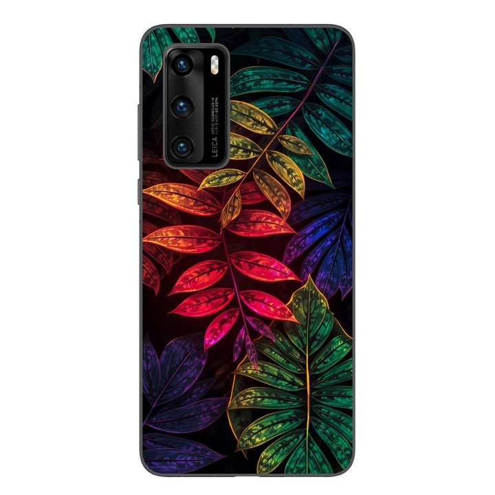 Husa compatibila cu Huawei P40 Silicon Gel Tpu Model Minmal Neon Leaves Pattern