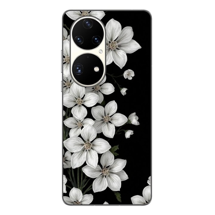 Husa compatibila cu Huawei P50 Pro Silicon Gel Tpu Model Pure White Flowers