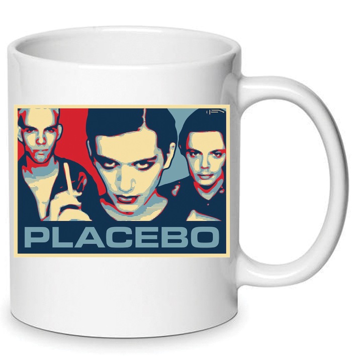 Cana ceramica alba 330ml, design inspirat de rock alternativ, ergonomic, lavabila la masina de spalat, set pentru iubitorii de muzica