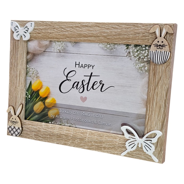 Rama foto Easter/Paste, ornamente lemn pentru foto 10x15 cm