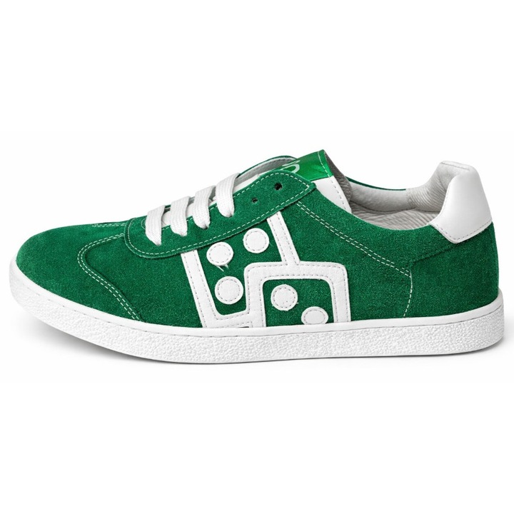 Tenisi casual Melania din piele naturala cu sireturi, verde, marimea 38