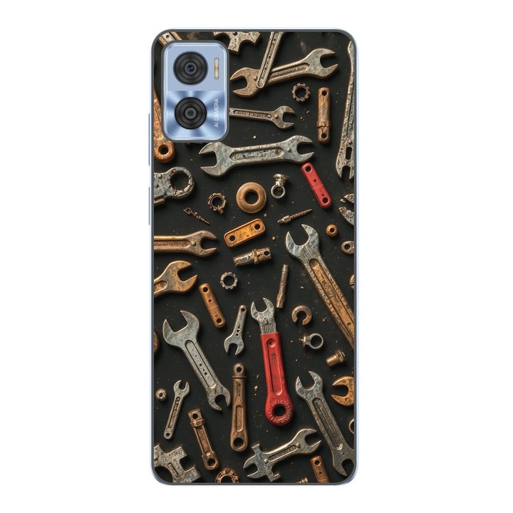 Husa compatibila cu Motorola Moto E22, E22i Silicon Gel Tpu Model Mechanic Tools Pattern