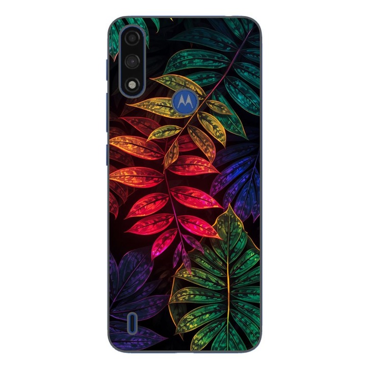 Husa compatibila cu Motorola Moto E7 Power Silicon Gel Tpu Model Minmal Neon Leaves Pattern