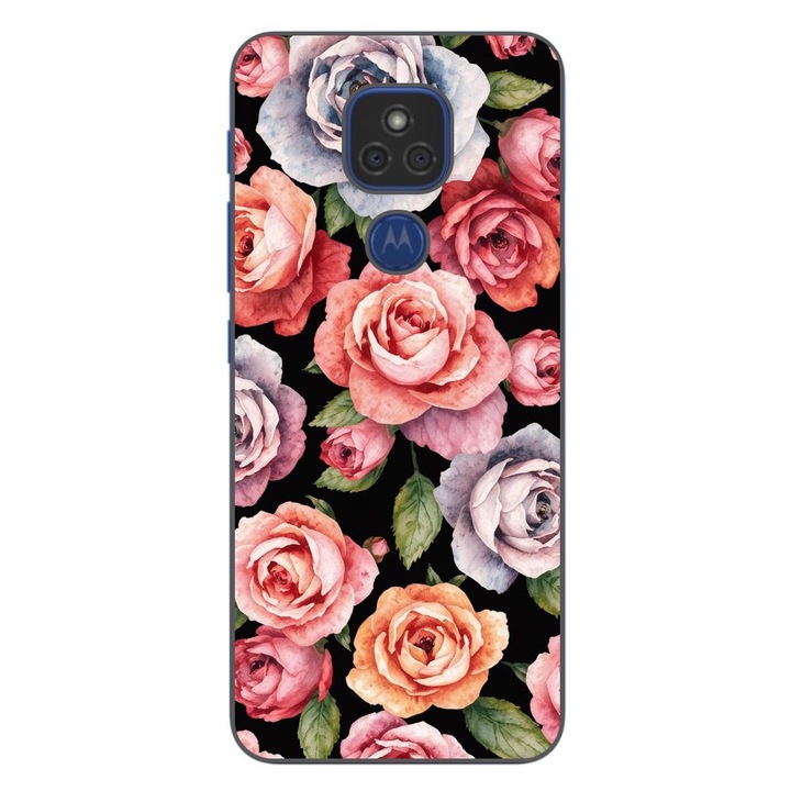 Husa compatibila cu Motorola Moto E7 Plus Silicon Gel Tpu Model Colorfull Roses Pattern