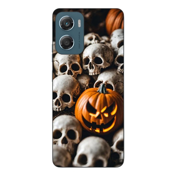 Husa compatibila cu Motorola Moto G06 Silicon Gel Tpu Model Halloween Pattern Cranii si Dovleac