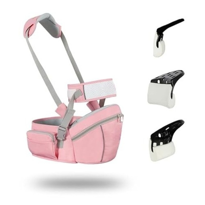 YSBER babahordozó, ergonomikus rózsaszín hordozó, 3 hordozási mód, 0-36 hónapos babáknak, 20 kg teherbírás