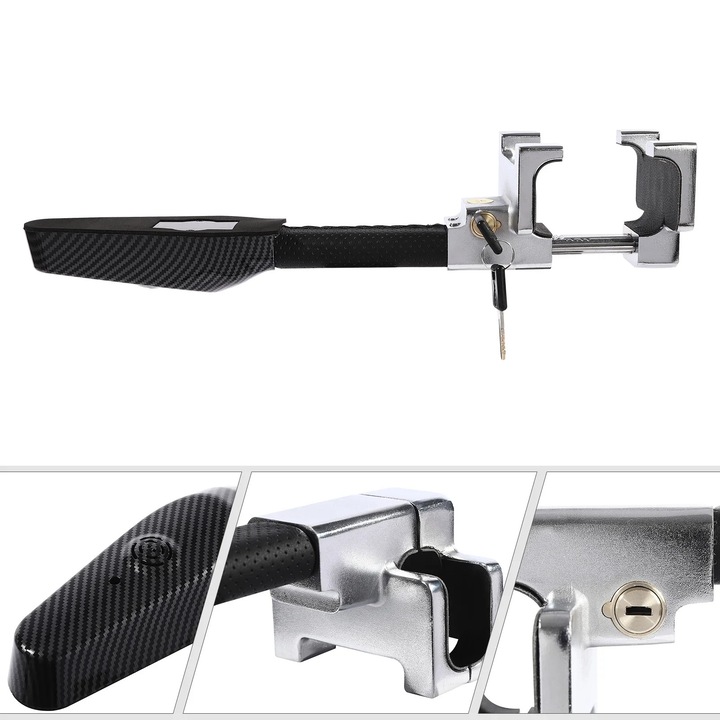 Blocator volan auto cu alarmă, negru, 38, 9x11, 2cm, 130dB