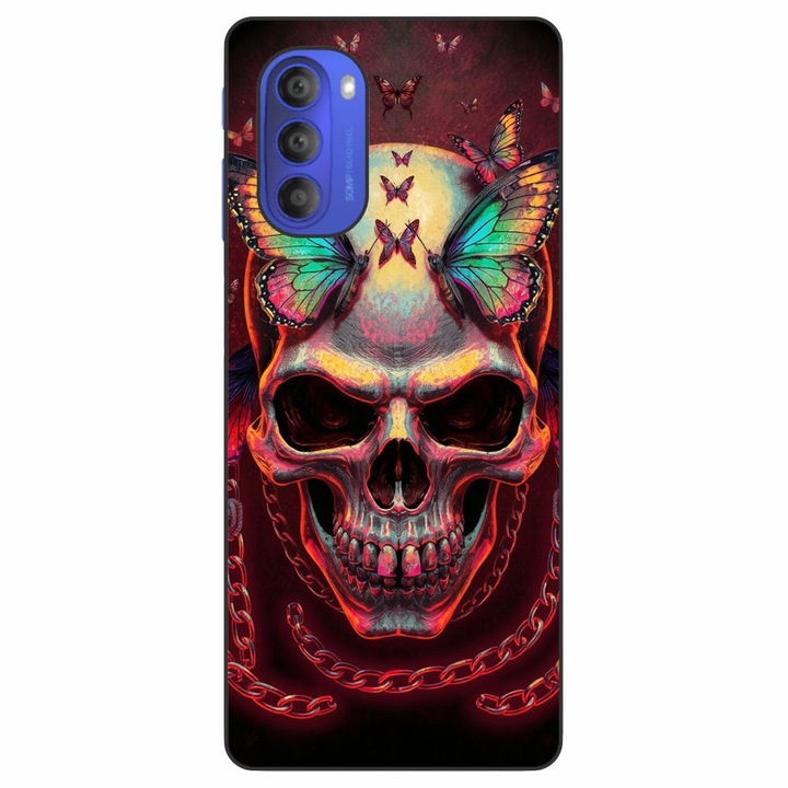 Husa compatibila cu Motorola Moto G51 5G Silicon Gel Tpu Model Holographic Skull with butterflies