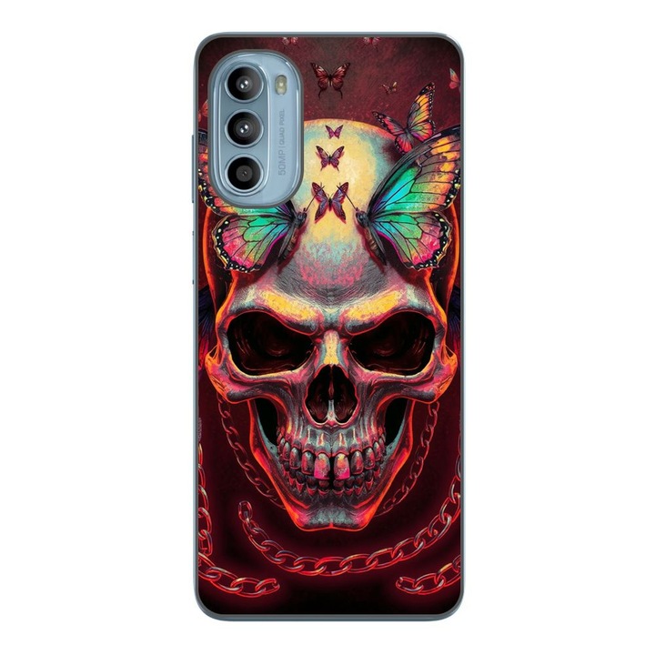Husa compatibila cu Motorola Moto G52 Silicon Gel Tpu Model Holographic Skull with butterflies