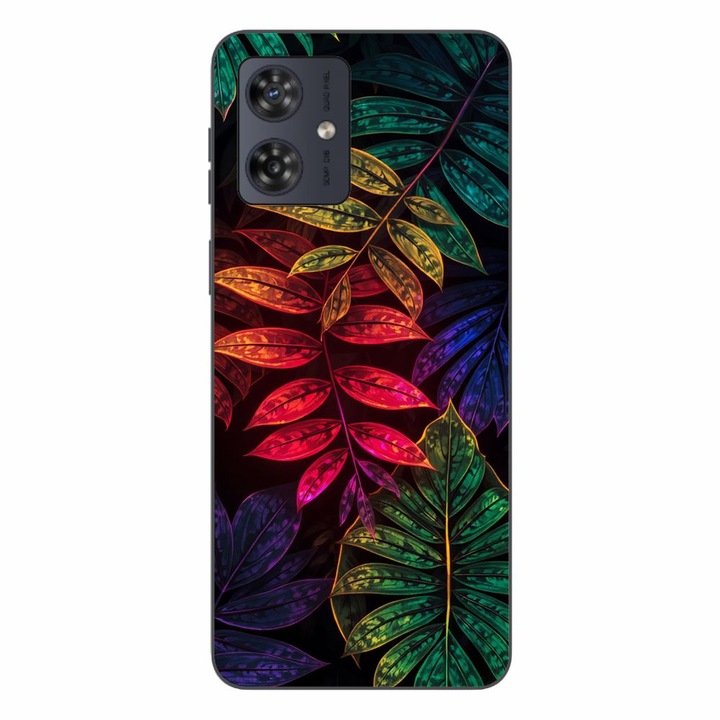 Husa compatibila cu Motorola Moto G54 Silicon Gel Tpu Model Minmal Neon Leaves Pattern
