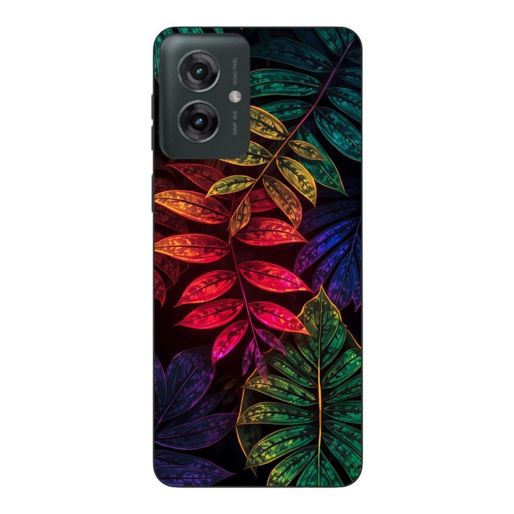 Husa compatibila cu Motorola Moto G55 Silicon Gel Tpu Model Minmal Neon Leaves Pattern