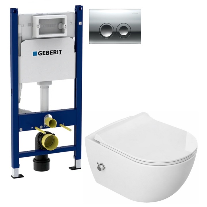 Set Toaletă cu Bideu Ceralux LavellaNEO, Alb, Suspendat, rezervor Geberit, capac soft slim