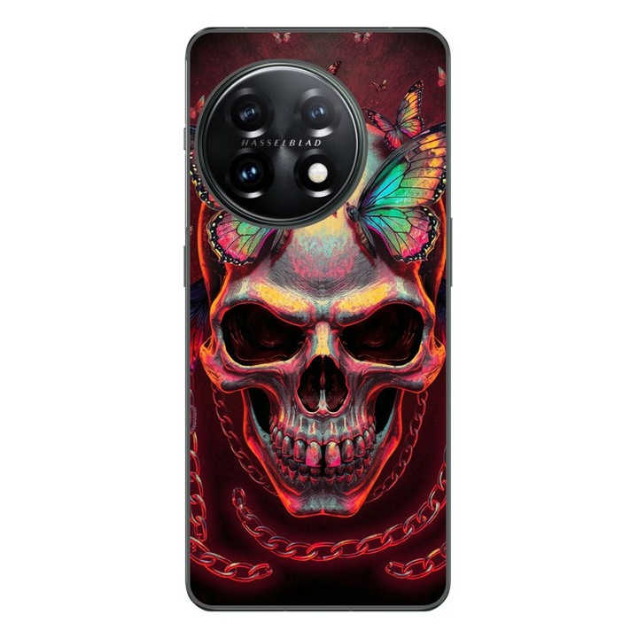 Husa compatibila cu OnePlus 12R Silicon Gel Tpu Model Holographic Skull with butterflies