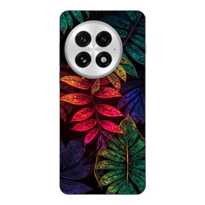 Husa compatibila cu OnePlus 13 Silicon Gel Tpu Model Minmal Neon Leaves Pattern