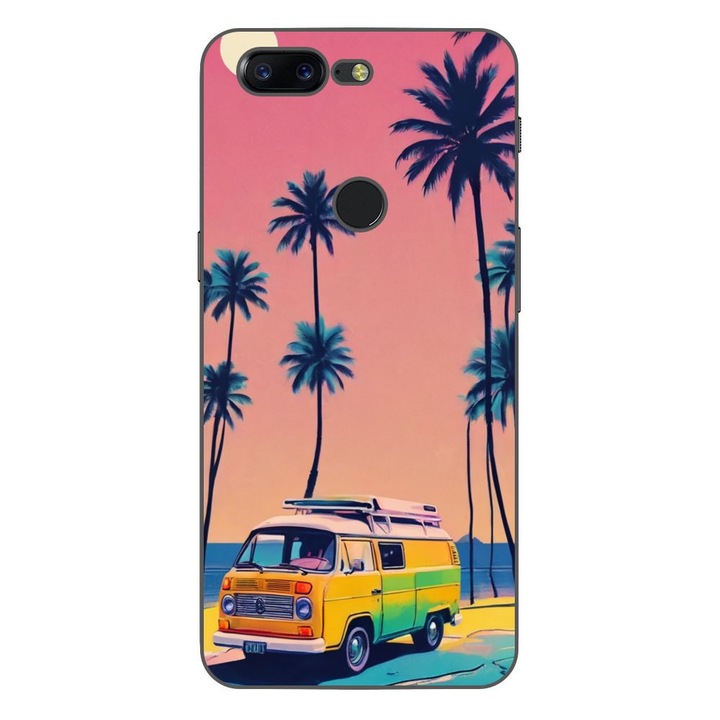 Husa compatibila cu OnePlus 5T Silicon Gel Tpu Model Summer Vibes Camper and Palms Pop Art