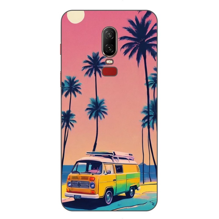Husa compatibila cu OnePlus 6 Silicon Gel Tpu Model Summer Vibes Camper and Palms Pop Art