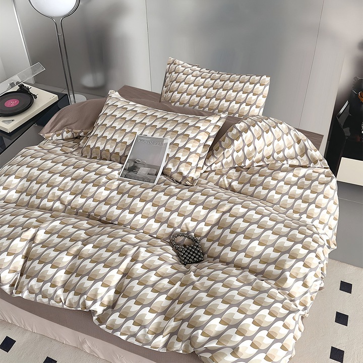 EmonaMall S17433 ágyneműgarnitúra, 4 részes, kétoldalas, egyszemélyes ágy méret, többszínű/barna