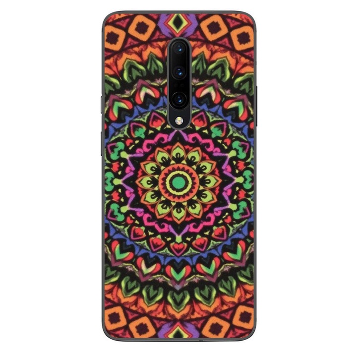 Husa compatibila cu OnePlus 7 Pro Silicon Gel Tpu Model Colorfull Mandala Orange Power