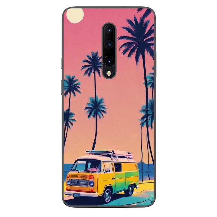 Husa compatibila cu OnePlus 7 Pro Silicon Gel Tpu Model Summer Vibes Camper and Palms Pop Art
