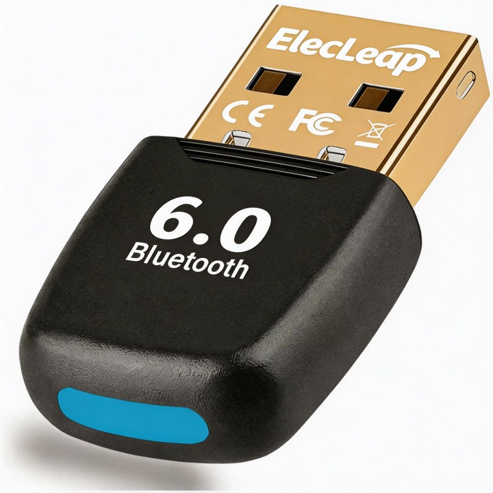 Vezeték nélküli Bluetooth 6.0 USB adapter, nagy sebességű, ElecLeap, Fényes fekete