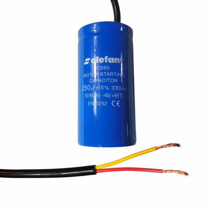 Condensator cu fire CD60 250µF 50x100mm 330V, Elefant