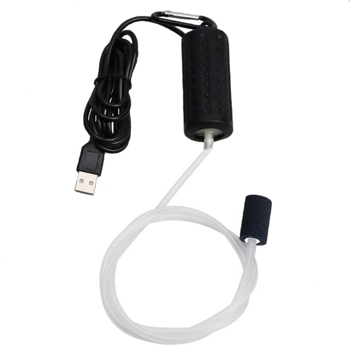 Mini USB akváriumi levegőpumpa, oxigénpumpa akváriumhoz, hordozható ultra csendes energiatakarékos levegőpumpa, oxigénbuborékoltató levegőkövel és egykimenetes szilikoncsővel, VPUINEFE