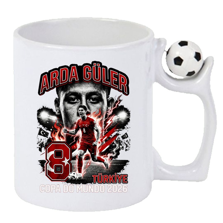 Cana Arda Guler Turkey World Cup Fifa 2026, Cadou, Sarbatori, Cri-Flo, Maner cu minge Anti Stres, Culoare Alb, 330 ml