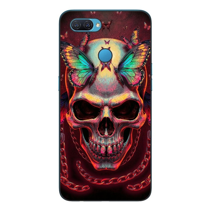 Husa compatibila cu Oppo A12 Silicon Gel Tpu Model Holographic Skull with butterflies